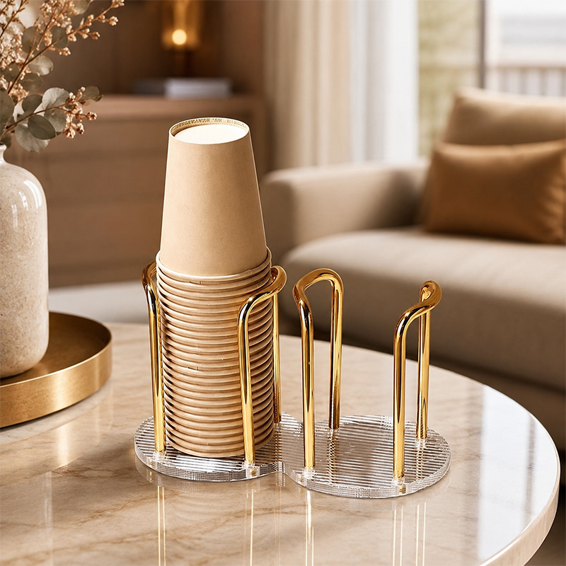 Kitchen Up - 2スロットカップディスペンサーホルダー、使い捨て紙コップ・プラスチックカップ（最大14オンス）、コーヒーカップ蓋オーガナイザー、カウンタートップ収納ラック、キッチン、バー、レストラン、休憩室、オフィス、バスルーム用
