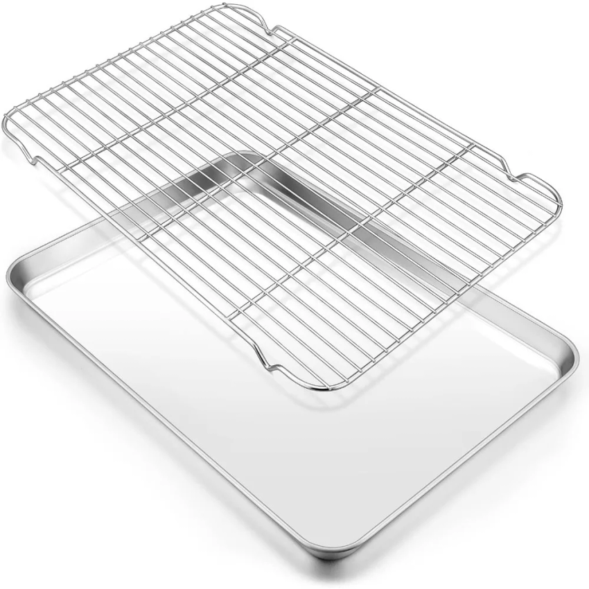 Kitchen Baking Tray Set - 304ステンレス鋼製ベーキングトレイセット、グリルメタル長方形冷却ラック、グリルツール、キッチン、アウトドア、キャンプ用BBQ