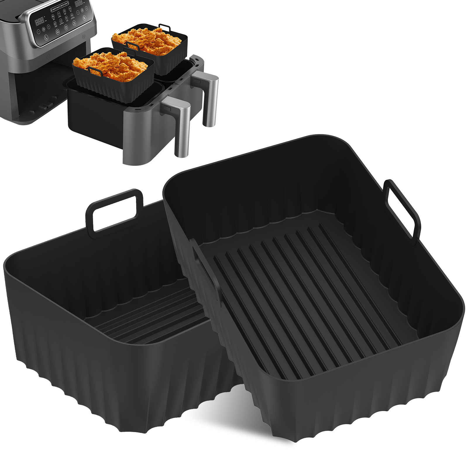 Kitchen Baking Trays - 再利用可能なシリコン製エアフライヤーバスケットライナー、ノンスティック耐熱エアフライヤーパン、オーブンベーキングトレイ、キッチンエアフライヤーシリコンライナー