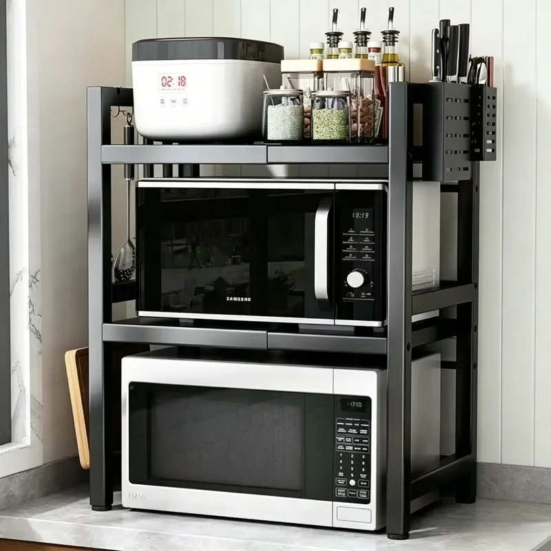 Kitchen Queen - キッチンカウンター2層電子レンジラック棚調味料収納ホルダー台家庭用キッチン収納オーガナイザー家具