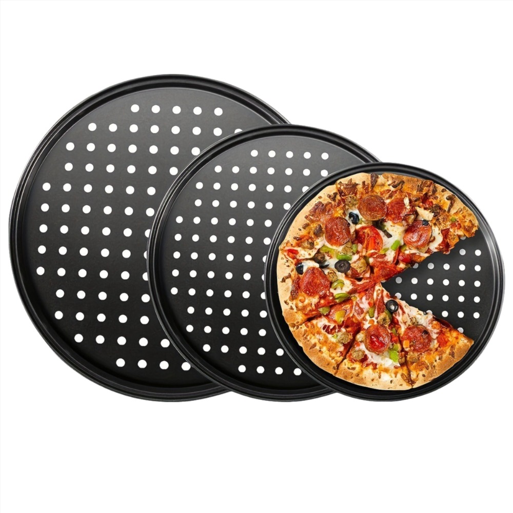 Kitchen Baking Tray Set - カーボンスチール製穴あきピザパンセット ノンスティック多目的調理プレート 9/10/11/12/14インチ 丸型ピザベーキングトレイ