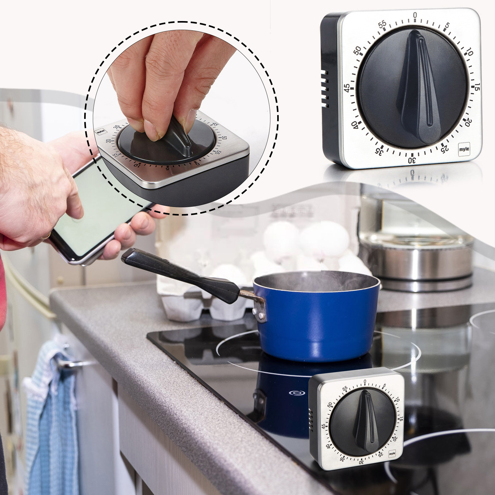 キッチン用マグネット式カウントダウンタイマー 60分巻き上げ - Baking Kitchen Set Up のレビューと価格