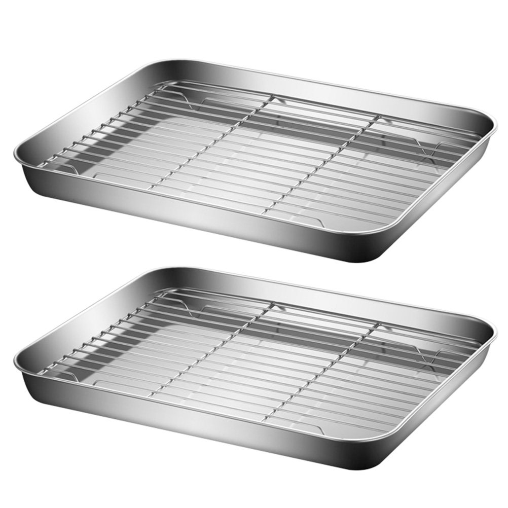 2セット ステンレス製収納トレイ 滑り止め排水ラックセット  - Kitchen Baking Tray Set のレビューと価格