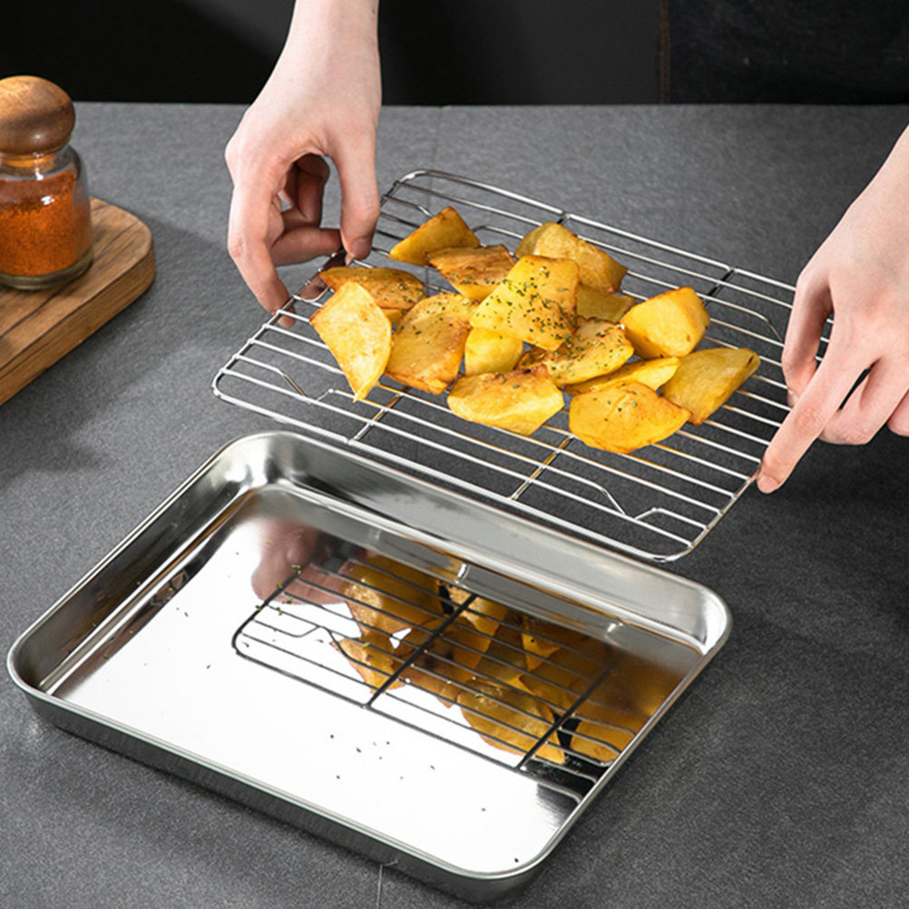 2セット ステンレス製収納トレイ 滑り止め排水ラックセット  - Kitchen Baking Tray Set のレビューと価格