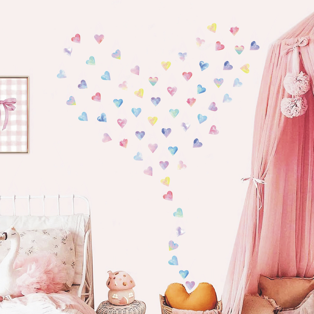 カラフルなハートカップルウォールステッカーキッチン寝室水彩ハ - Kitchen Queen のレビューと価格