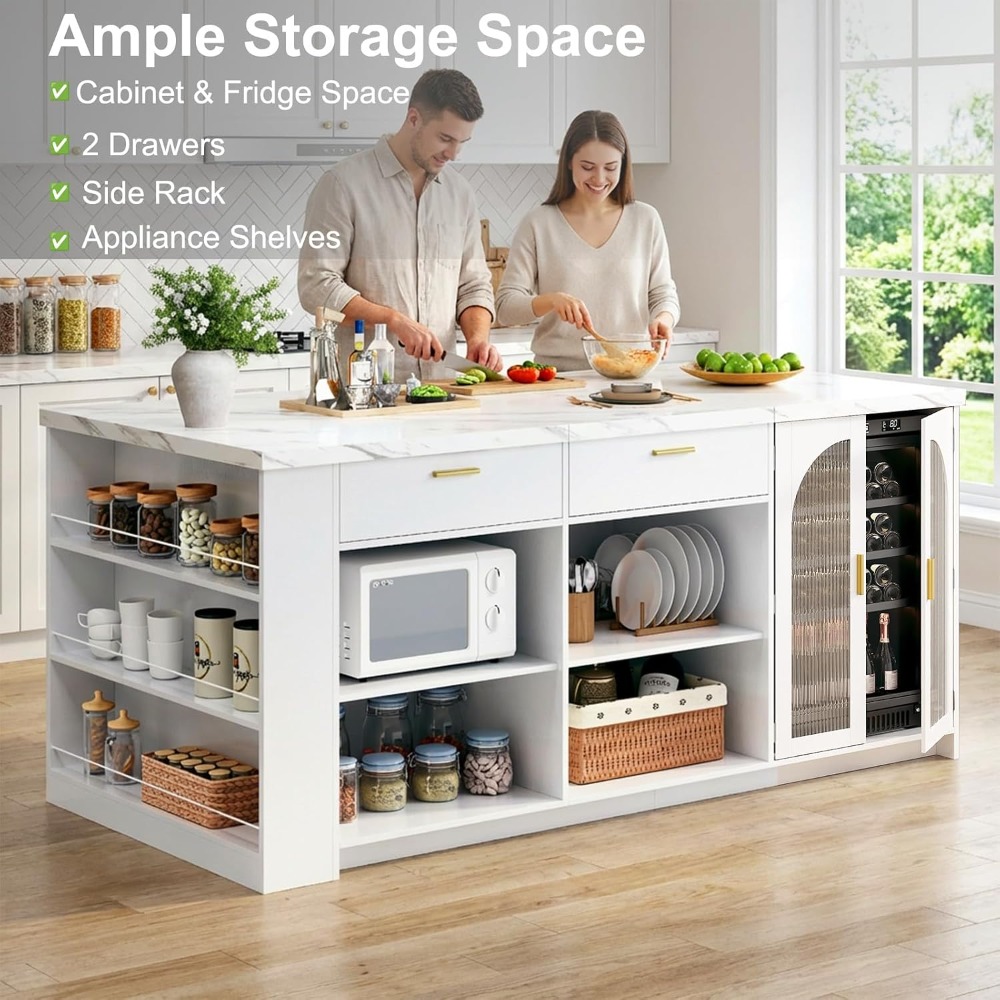 71フィートの大型キッチンアイランド（収納付き）、ホワイトの - Kitchen Queen のレビューと価格