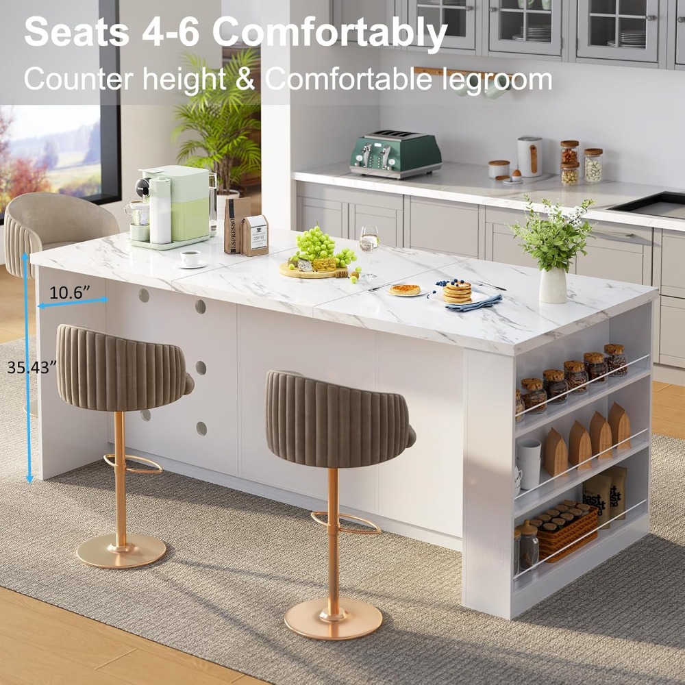 71フィートの大型キッチンアイランド（収納付き）、ホワイトの - Kitchen Queen のレビューと価格