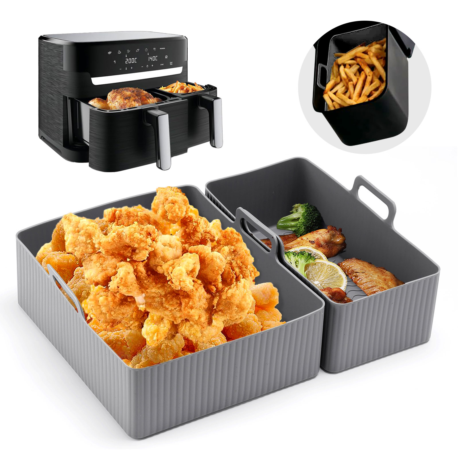 再利用可能なシリコンエアフライヤーマット、ベーキングパン型、 - Kitchen Baking Tray Set のレビューと価格