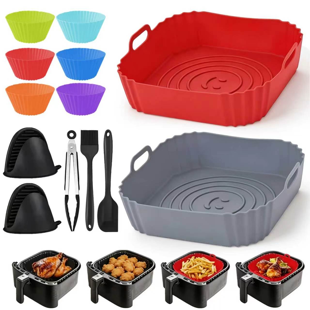 2個入り 再利用可能 正方形 シリコン製 エアフライヤーバス - Kitchen Baking Tray Set のレビューと価格